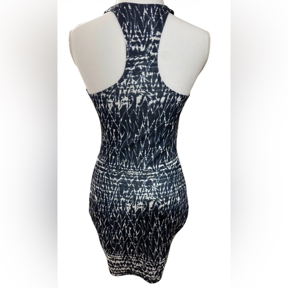 Y2K ABERCROMBIE & FITCH BLUE WHITE ABSTRACT BODYCON MINI DRESS SIZE S STRETCH - Picture 6 of 8